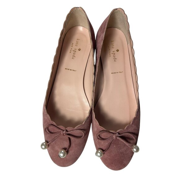 kate spade Shoes - Kate Spade Pink Suede Ballet Flats Scalloped 8M Pearls & Gold Made in Italy